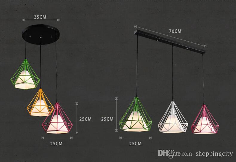 Vintage Iron Pendant Lights Diamond Shape Industrial Minimalist Creative LED Pendant Light Hanging Lamp Bar Cafe Restaurant Home
