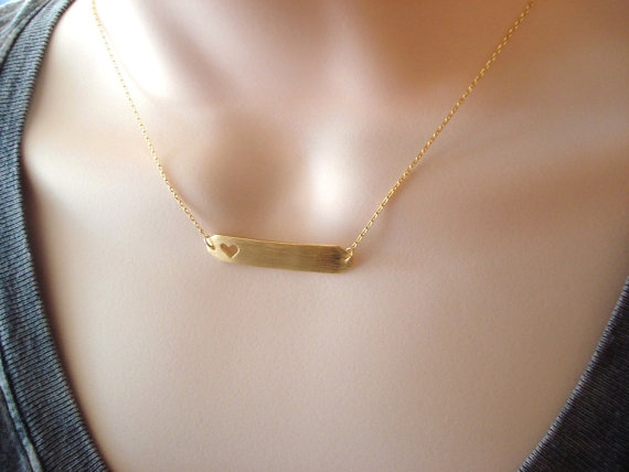 10PCS Gold Silver Hollow Out Open Heart Necklaces Simple Bar with Heart Necklaces Love Heart Tag Necklaces for Lovers Couples