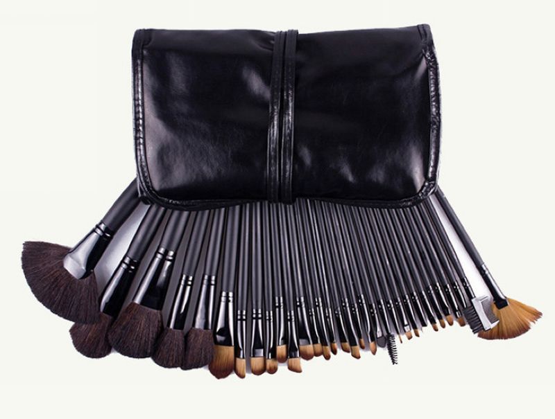2015 Free Ship 32Pcs Professional Makeup Brushes make up Cosmetic Brush Set Kit Tool + Roll Up Case