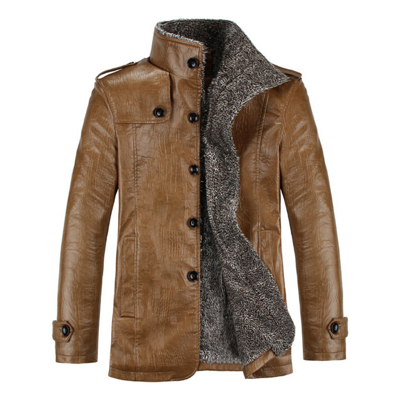 3 Color Hot New 2015 Winter Mens Fashion PU Leather Slim Fit Jacket Casual Thick Plush Lining Warm Outdoor Coats L-3XL FG1511