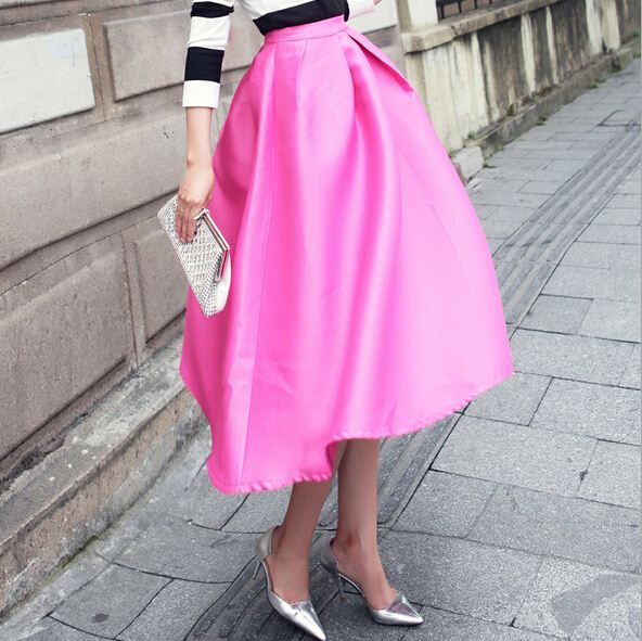 2015 New Autumn Winter Women Vintage High Waist Midi Skirt Ladies Office Solid Elegant A Line Pocket Skirts Black Blue long Saia FG1511