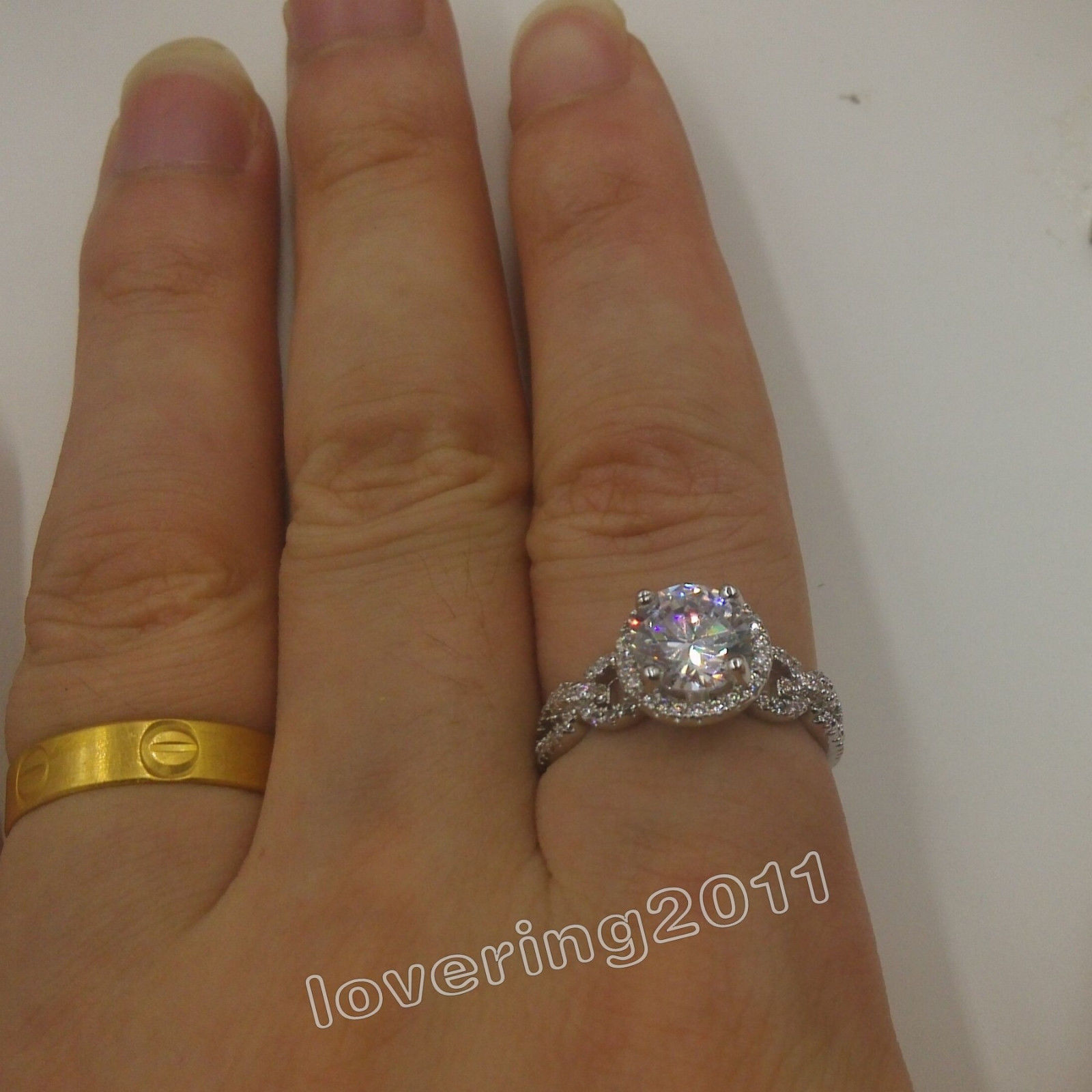 Brand New Prong setting Round Cut 8mm 2CT white Topaz Diamonique 10KT white Gold Filled Simultaed Diamond Women Wedding Ring gift Sz 5-11