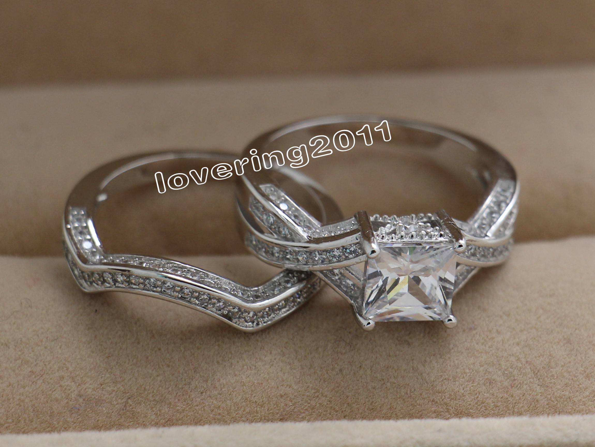 Size 6-10 Free shipping Retro Jewelry 10kt white gold filled white topaz Gem women wedding simulated Diamond Wedding Ring set gift