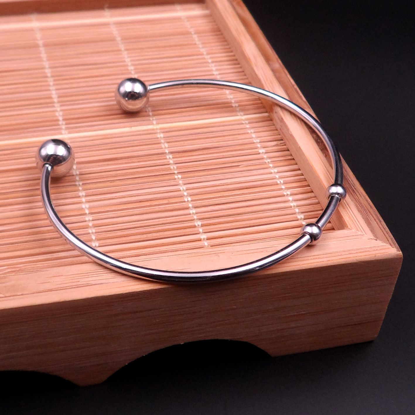 5pcs lOT stainless steel women men Adjustable Bangle Bracelet Fashion Simple design ball end cuff bangle jewelry findings women gifts 2.36''