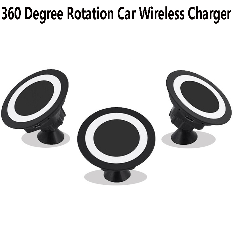 360 Degree Rotating Qi Wireless Car Charger Charging Magnetic Mobile Phone Stand Holder for iPhone X 8 7 6s Plus Samsung S7 S8