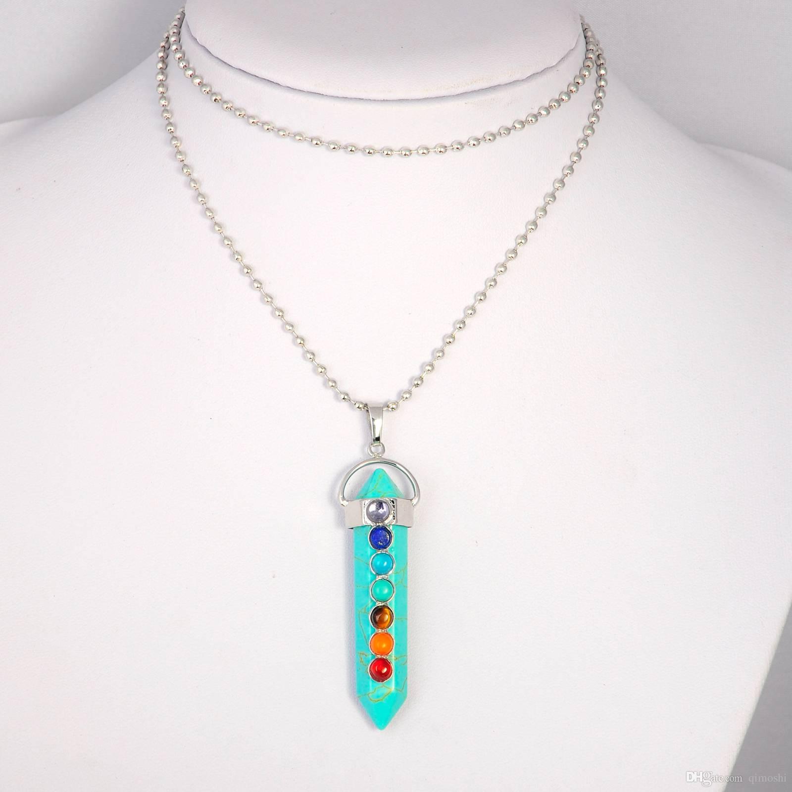 joyagift Natural Turquoise Gemstone Hexahedron Pendulum Pendants with 7 Chakra Crystal Gemstone for Women Jewelry Gift