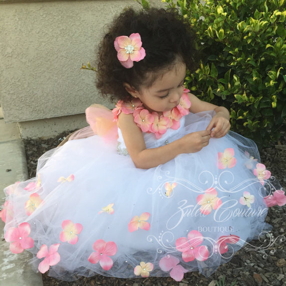 Baptism Dress - Mini Bride Flower Girl Dress - Lace Big Bow - Tulle Wedding Emily Bloom Dress by Zulett