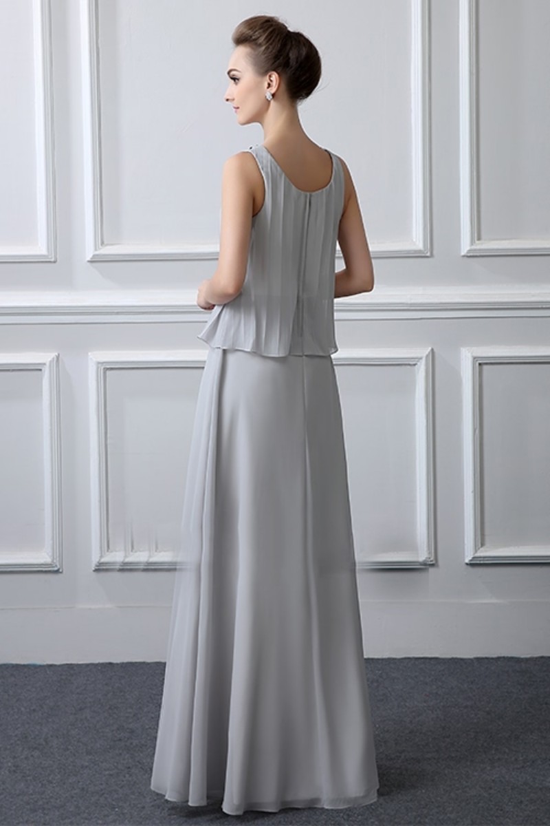 Light Grey Three Pieces Mother Of The Bride Dresses With Long Sleeve Jacket Beads Plus Size Mother's Dress Formal Occasion Gown
