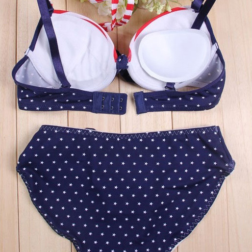 Wholesale-New 2015 Japanese Navy style sweet corset adjustable stripe bikini lingerie bra set with panties blue/pink underwear women sets