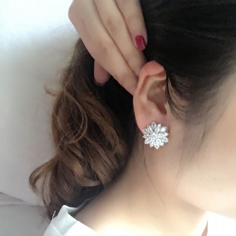 Vecalon Female Flower earrings Crystal Diamond 925 Sterling silver Party wedding Stud Earrings for women Fine Jewelry