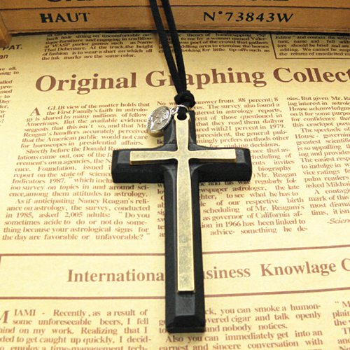 Xmas gifts Double alloy wooden Cross pendant necklace vintage sweater chain Leather cord men women jewelry handmade stylish