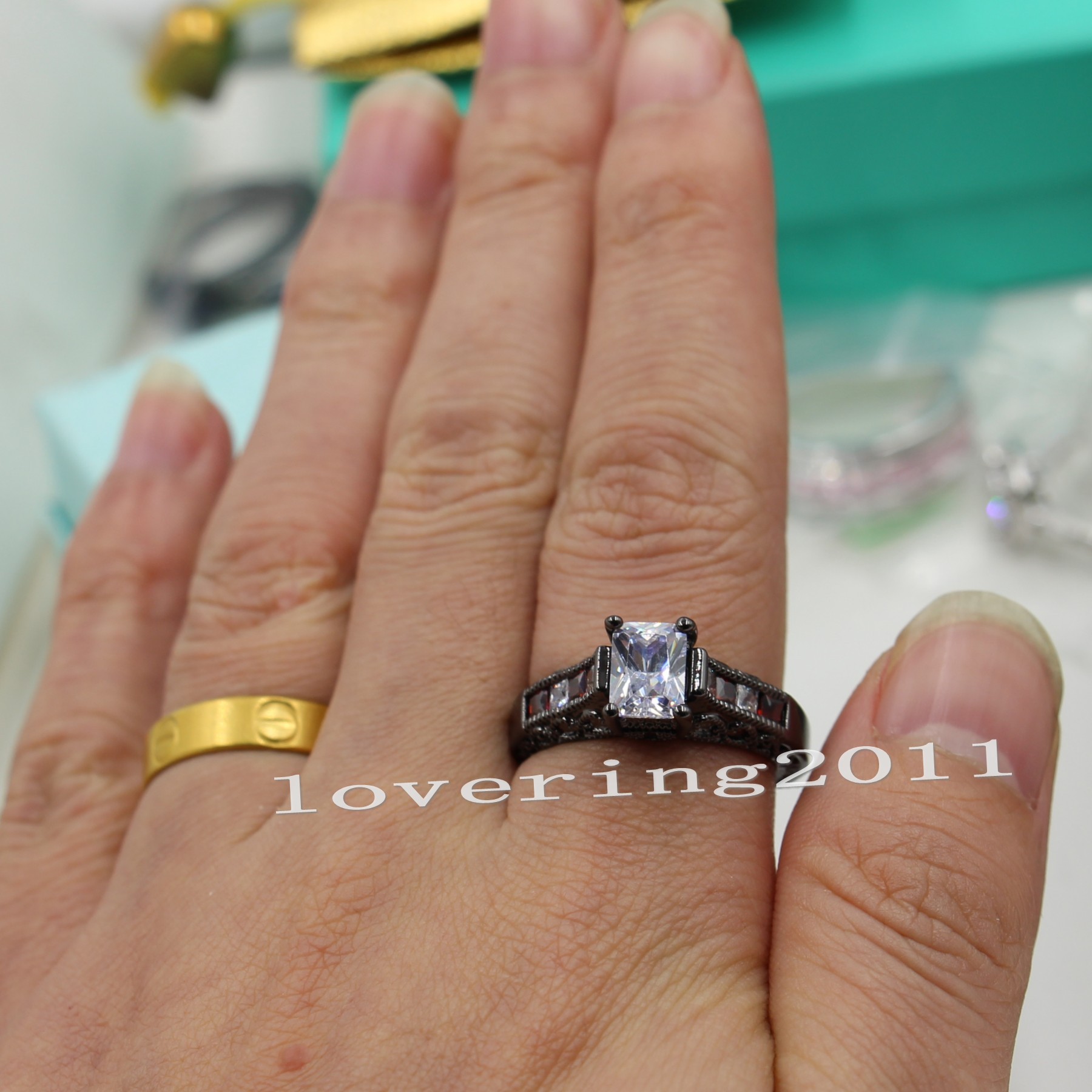 Vintage Red Garnet Diamonique Wedding Ring Victoria Wieck Rings Black Gold Filled Simulated Dia Christmas Gift