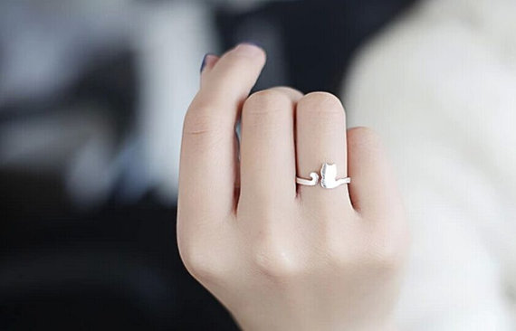 30PCS- R013 Gold Silver Cute Adjustable Cat Ring Lovely Cat Tail Rings Simple Animal Kitty Rings for women Ladies