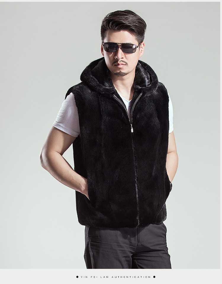 Fall-Mink Skin Fur Vest With Hoodie Mens Black Waistcoat Designer Sleeveless Jackets For Men High Quality Luxury Vests Stylish