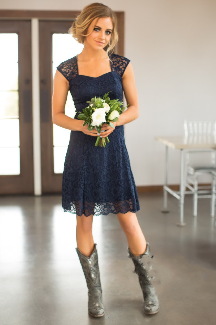 Bridesmaid Dresses 2018 Country Short For Weddings Full Lace Cap Sleeves Navy Blue Burgundy Open Back Plus Size Formal Maid of Honor Gowns