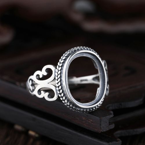 Sterling Silver 925 Vintage Retro Engagement Semi Mount Ring for Round Oval Cabochon 11x11mm 13x18mm 10x13mm 9x12mm Setting