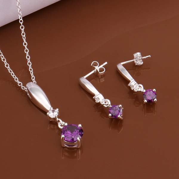 High grade 925 sterling silver Piece Sapphire jewelry sets DFMSS535 brand new Factory direct sale wedding 925 silver necklace earring