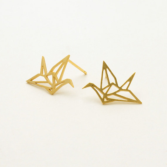 30Pair- S011 Gold Silver Origami Crane Stud Earrings Baby Paper Crane Bird Earrings Stud Little Swallow Earrings Animal jewelry