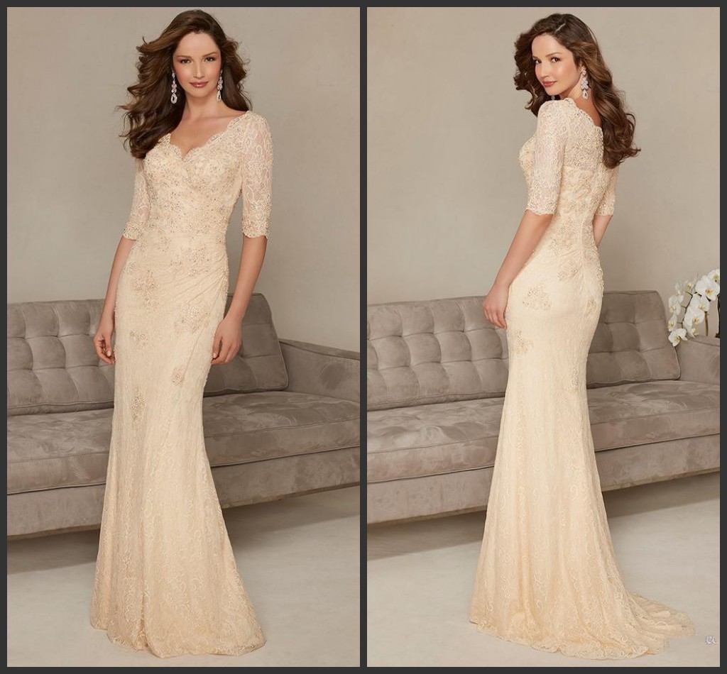 2019 New Champagne Mother of the Bride Dresses Long Elegant Beaed Sequined Pleats V-Neck Mermaid Style Half Sleeve Lace Formal Gowns 159
2019 New Champagne Mother of the Bride Dresses Long Elegant Beaed Sequined Pleats V-Neck Mermaid Style Half Sleeve Lace Formal Gowns 159