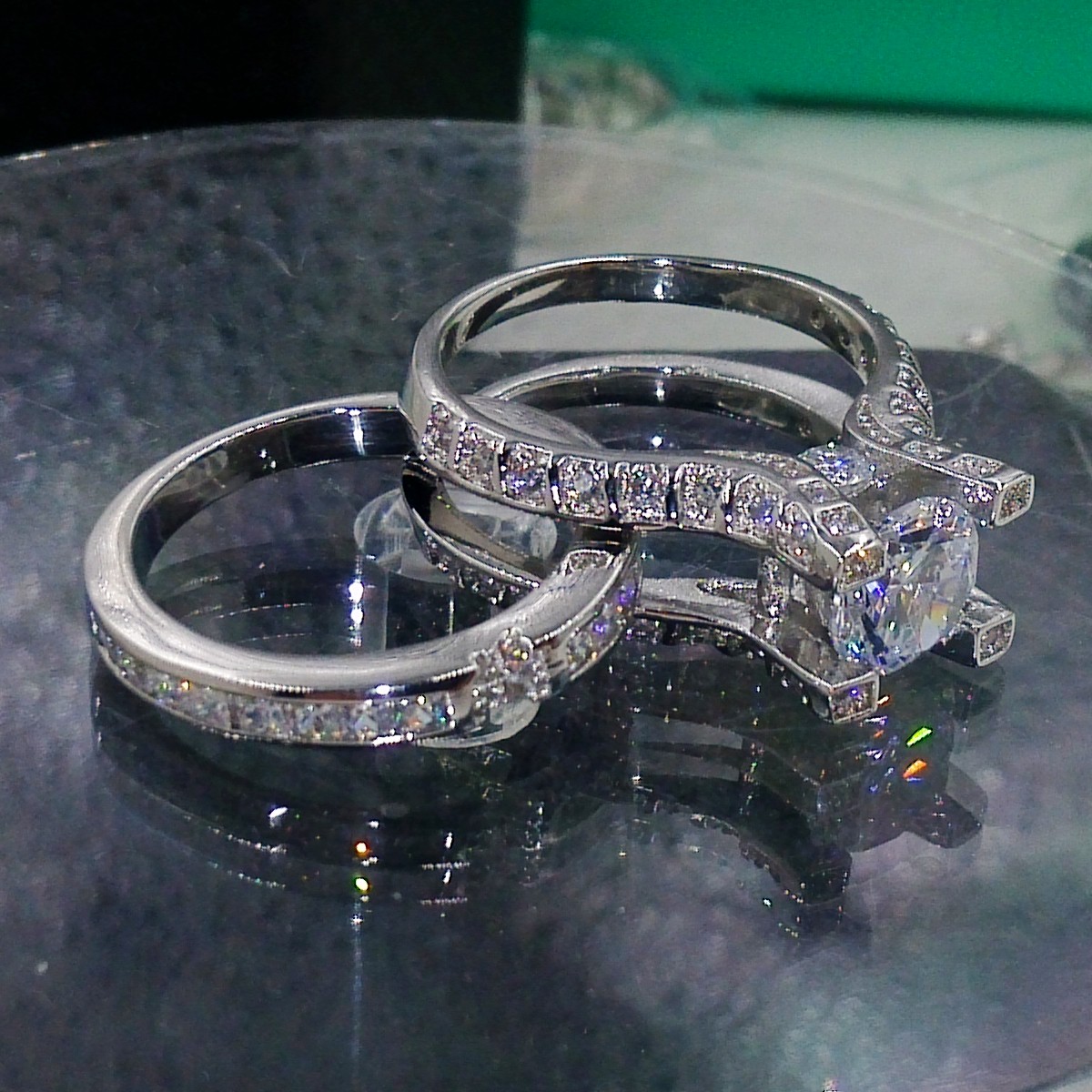 10kt Gold Filled White Topaz Simulated Dia Engagement Wedding Ring Set for Women Sz 5/6/7/8/9/10 Free Shipping