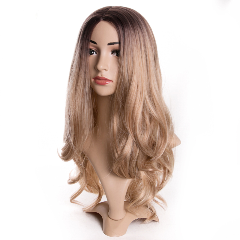 Fashion Long Wavy Hair Cosplay Blond Halloween Heat Resistant Fashion Women Synthetic wig Free Wig Cap