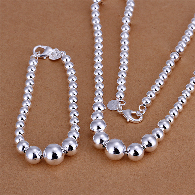 S080 Top quality 925 Sterling silver plated beads chain necklace & bracelet fashion jewelry party gift package for women Free shipping
S080 Top quality 925 Sterling silver plated beads chain necklace & bracelet fashion jewelry party gift package for women Free shipping