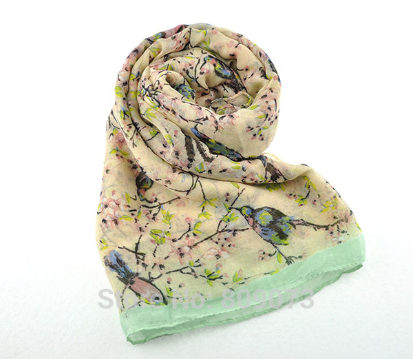 2015 New Fashion Scarf Flower Bird Tree Branch Print Scarves For Women Spring Autumn Shawls and Scarves 4 Colors
