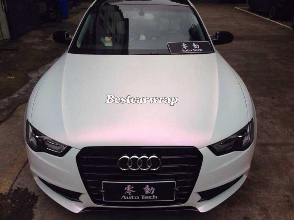 Premium Pearl White Matt Vinyl Wrap White-pink Pearlescent white Matte Film Car Wrapping Foil Sticker Size:1.52*20M/Roll ( 5x66ft
