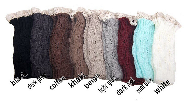 Fashion Women Girl Leg Warmers Hosiery Stockings Crochet Knit button white Lace trim Boots socks Cuff Leggings Tight 9colors gift