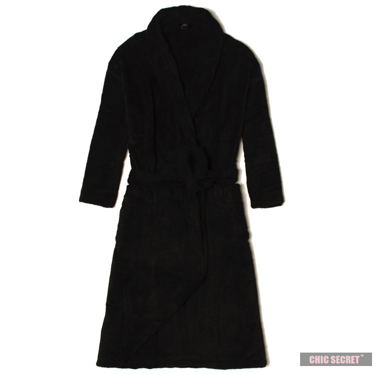 Wholesale-Winter Warm flannel solid color coral fleece robe men's long-sleeve plus size bathrobes home casual sleepwear