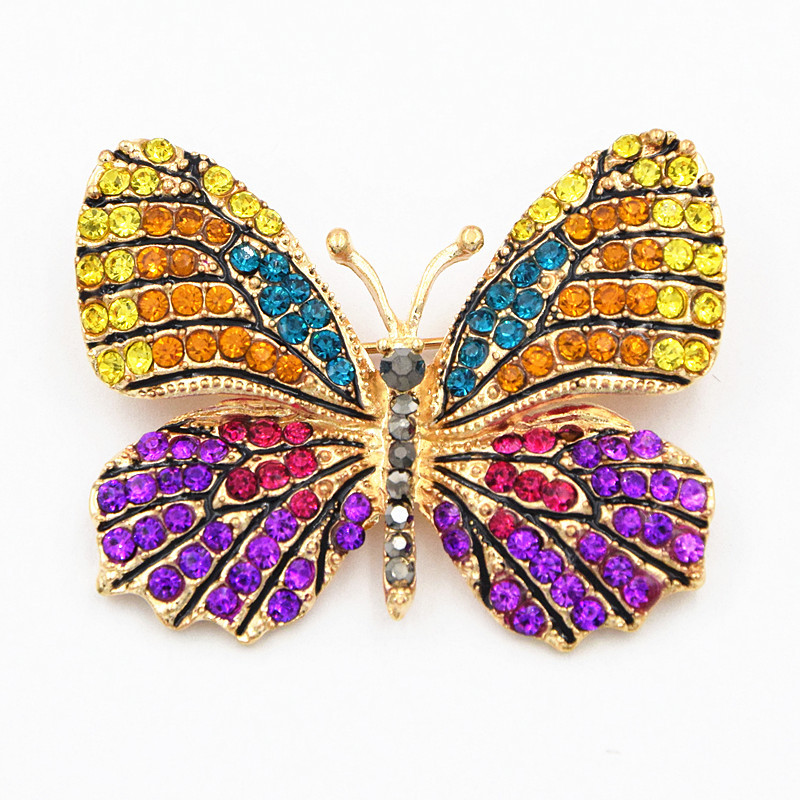 OneckOha Fashion Jewelry Colorful Rhinestone Butterfly Brooches Alloy Enameled Animal Brooch Pin Apparel Accessories