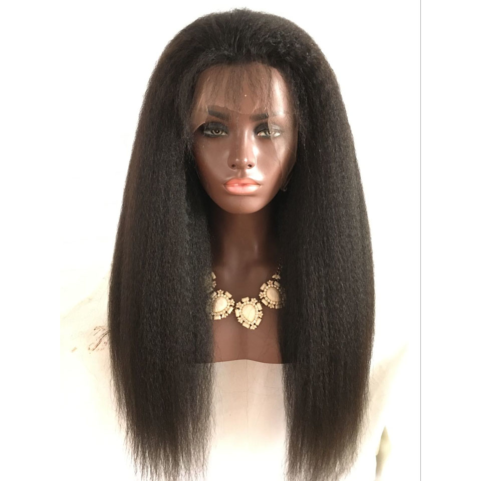 Heavy Italian Yaki Straight Glueless Full Lace Human Hair Wigs Kinky Straight Lace Front Wigs For Black Women Peruvian Wig