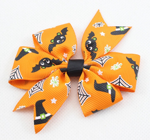 Happy Halloween hair bows clips spook Hair Tie Rope Bow Band cartoon 3" baby pumpkin chevron Hair bobbles Elastic Hair Band PJ5287