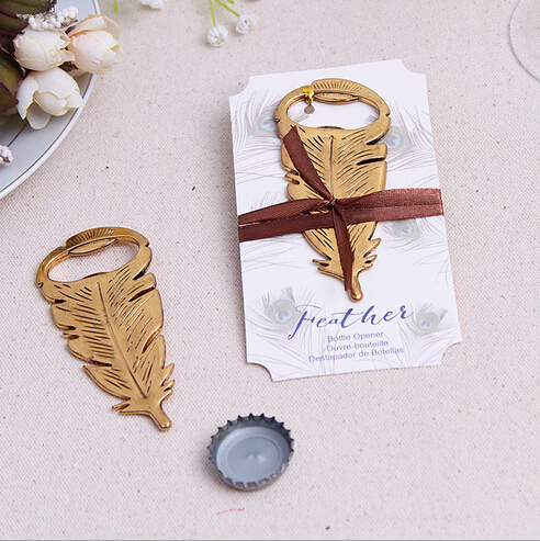 100PCS/LOT "Gilded Gold" Feather Bottle Opener Souvenir For Birthday Parties Kids Adult Birthday Favors And Gifts Free Shipping