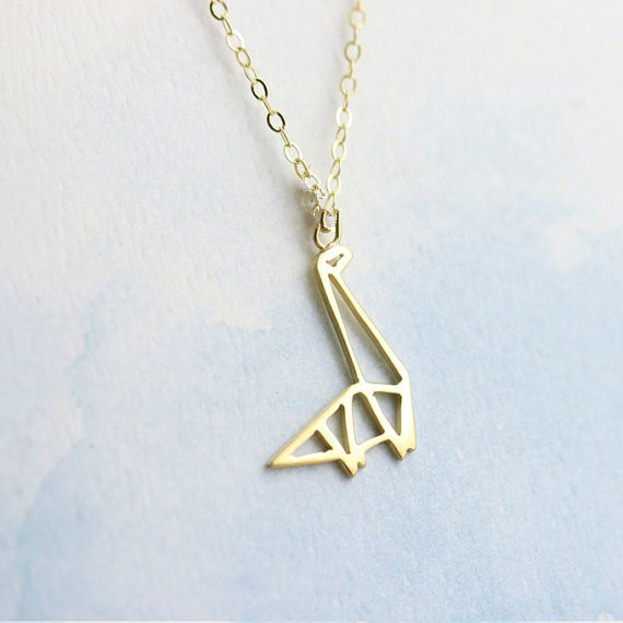 30PCS- N077 Gold Silver Simple Origami Dinosaur Necklace Cute Paper Dinosaur Necklace Modern Minimalist Animal Pendant Necklaces