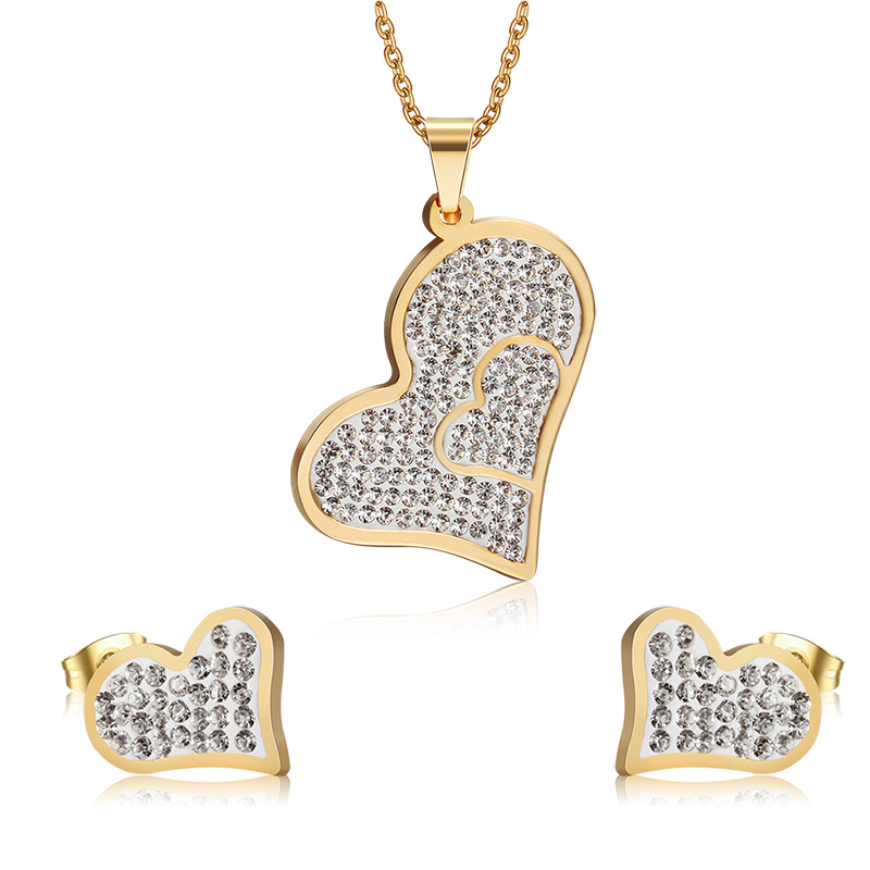 Hotsale Brand New Women's Romantic Style Jewelry Set Stainless Steel Gold Love Heart exquisite zircon crystal Necklace Pendant & Earring, Golden
Hotsale Brand New Women's Romantic Style Jewelry Set Stainless Steel Gold Love Heart exquisite zircon crystal Necklace Pendant & Earring, Golden