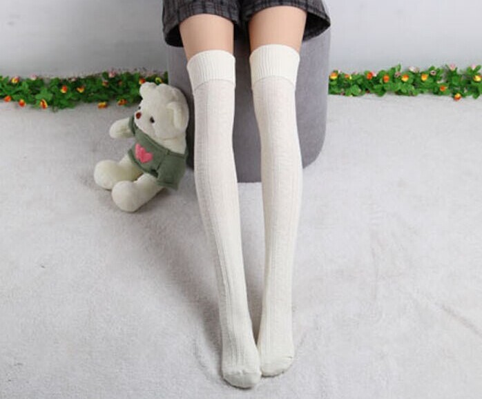 Wholesale- Cotton Women Spring Autumn Winter long above knee length long socks white black navy wine coffee grey 8colors