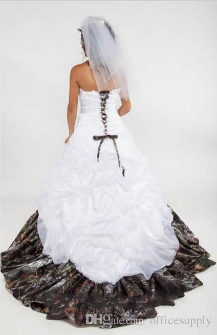 2020 Camo Wedding Dresses Sweetheart Lace Up Ruched Ruffle Sleeveless Appliques A e Long Satin Bridal Gowns Vestidos De Novia Princesa