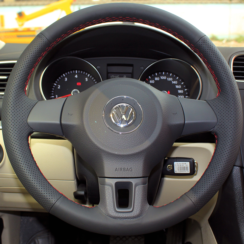 Steering wheel cover Case for Volkswagen VW Golf 6 New Santana Jetta Polo Bora Touran Magotan Genuine leather DIY Car styling
