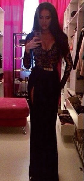 Black Lace Long Sleeve Prom Dresses Floor Length Sexy Mermaid Evening Dresses Side Slit Long Party Dresses With Long Sleeves