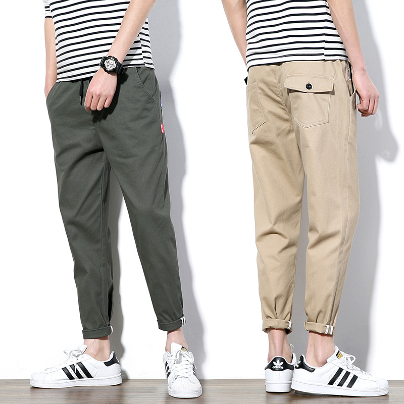 Wholesale- 2017 Summer Style Casual Pants Men Khaki Army Green Ankle Length Men Pants Korean Slim Fit Cotton Male Trousers Plus Size 5XL