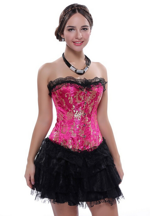 Fashion Slim Womens Plus Size S-6XL Royal Court Printed Embroidery with Lace Trim Big Lady Burlesque Bustier Overbust Corset Top Drop Ship