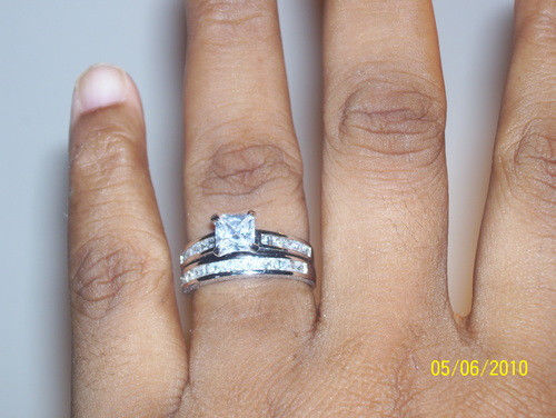 Stunning Topaz Wedding Engagement Ring Set in 10KT White Gold Filled Size 5-10