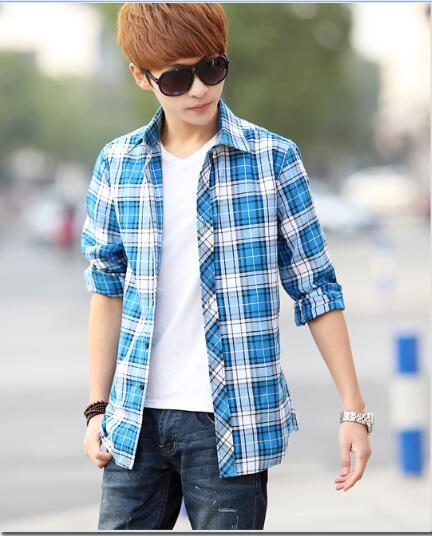 Wholesale-Promotion new Fashion Double pocket plaid short-sleeved shirts men casual slim fit shirts for men checked shirt,M-XXL