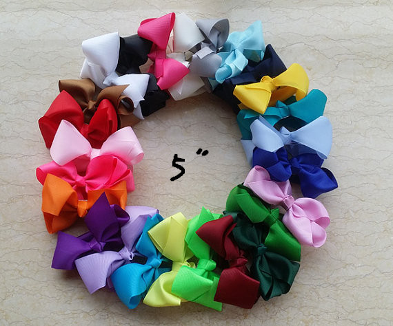 Big 5 inch Colorful Kids Girls Solid Ribbon Hair Bow Clips With Large Hairpins Boutique Hairclips Hair Accessories 50pcs