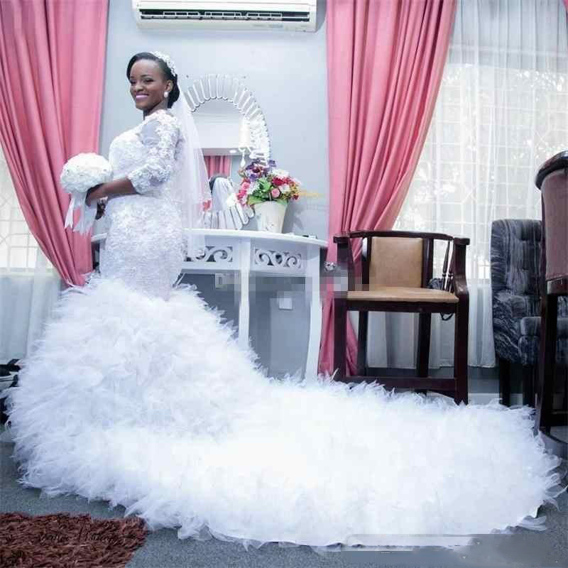 2017 Rich African Mermaid Wedding Dresses Off Shoulder Half Sleeves Lace Appliques Chapel Train Country Bridal Gowns Plus Size Wedding Dress, Gold
2017 Rich African Mermaid Wedding Dresses Off Shoulder Half Sleeves Lace Appliques Chapel Train Country Bridal Gowns Plus Size Wedding Dress, Gold