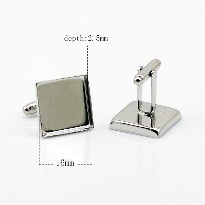 Beadsnice cufflink mounting cufflink component with square bezel trays brass cuff link blanks diy jewelry findings ID 32269