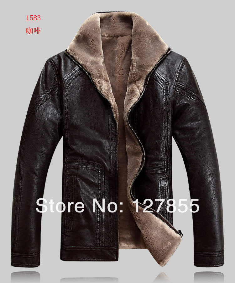 Fall-Free shipping NEW winter mens fur collar genuine sheepskin leather jacket , Big yards warm leather coat parka 4XL,5XL
