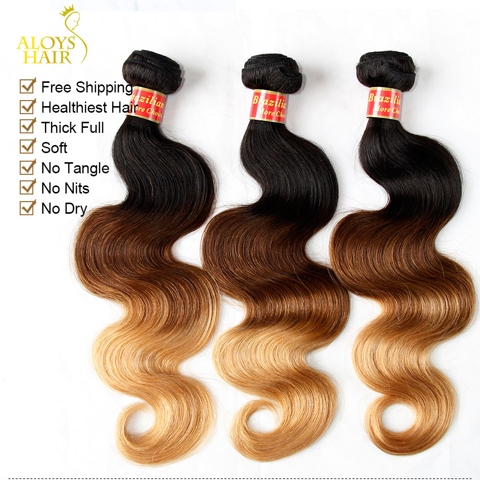 Ombre Human Hair Extensions Virgin Brazilian Peruvian Malaysian Indian Body Wave 3 Three Tone Brown Blonde 1B/4/27# Ombre Hair Weave Bundles