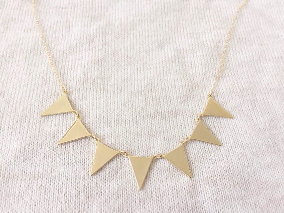 30PCS Gold Silver Bunting Necklace Simple Spike Arrow Necklace European Little Multiple Flags Necklace Triangles Necklaces